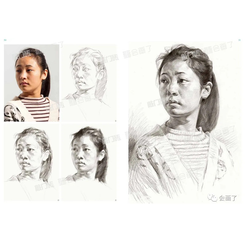 [醉染正版]绘画全攻略高考素描 2020敲门砖人物肖像头像基础局部讲解半身像对照临摹范画结构对照高考联考美术绘画教学材教高清大图