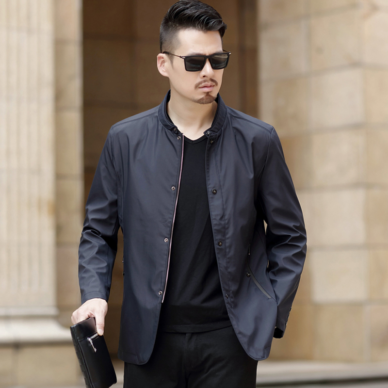 中年男士外套爸爸春秋薄款立领秋装上衣40岁50中老年休闲夹克男装夹克