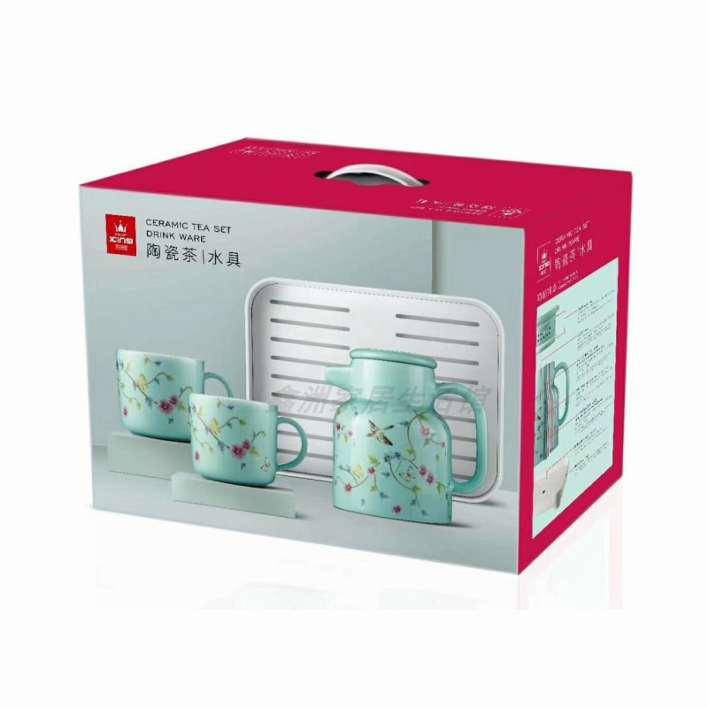 彩冠 3456-9S水具茶具简约花鸟陶瓷水杯茶杯套装家用凉水壶冷水壶杯子杯具