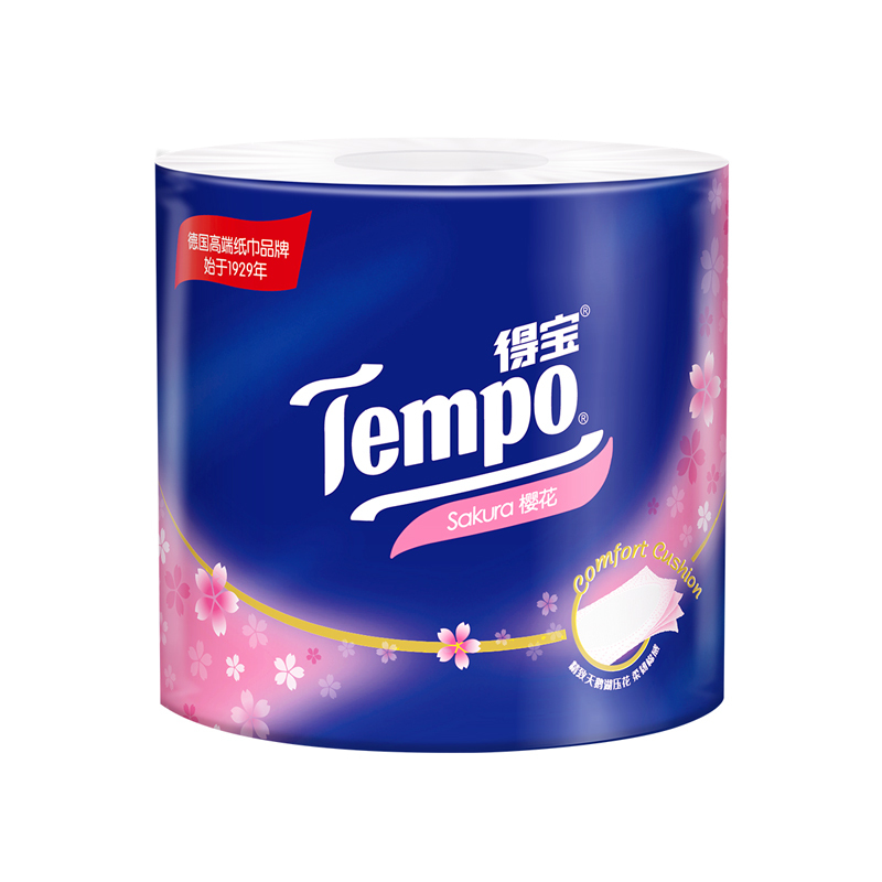 得宝家清Tempo得宝樱花味有芯卷纸4层加厚16卷整箱卫生纸厕纸 卷纸