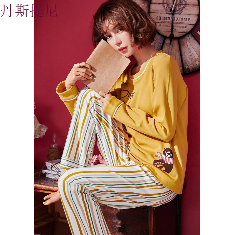 ins风睡衣女秋天薄款纯棉长袖套装可外穿夏季火烈鸟家居服春秋季