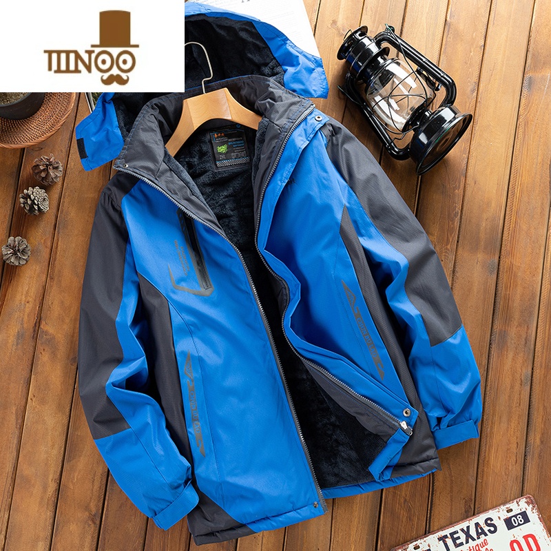 YANXU防风防水冲锋衣外套男士加绒加厚夹克中老年爸爸装工作衣服 5XL建议175-190斤左右 蓝色