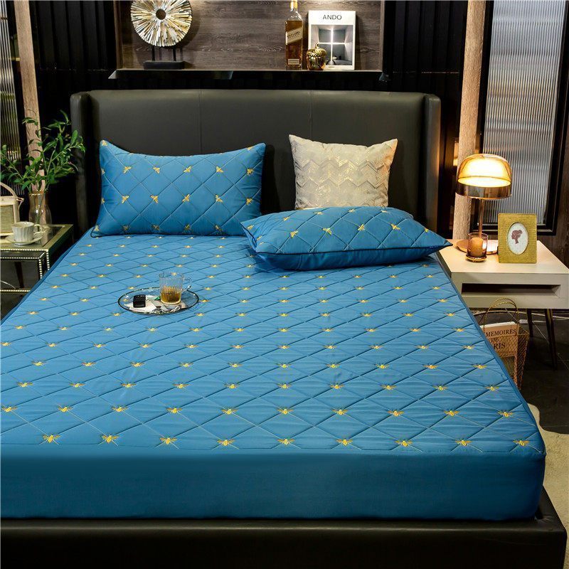 家柏饰(CORATED)防水隔尿夹棉床笠床罩单件隔尿透气床垫罩加厚防尘保护套 莱苼-防水床笠(宝石蓝)水洗真丝 120*200+床垫20cm