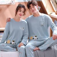 新款情侣睡衣女春秋季长袖男士棉质韩版休闲卡通家居服套装可外穿