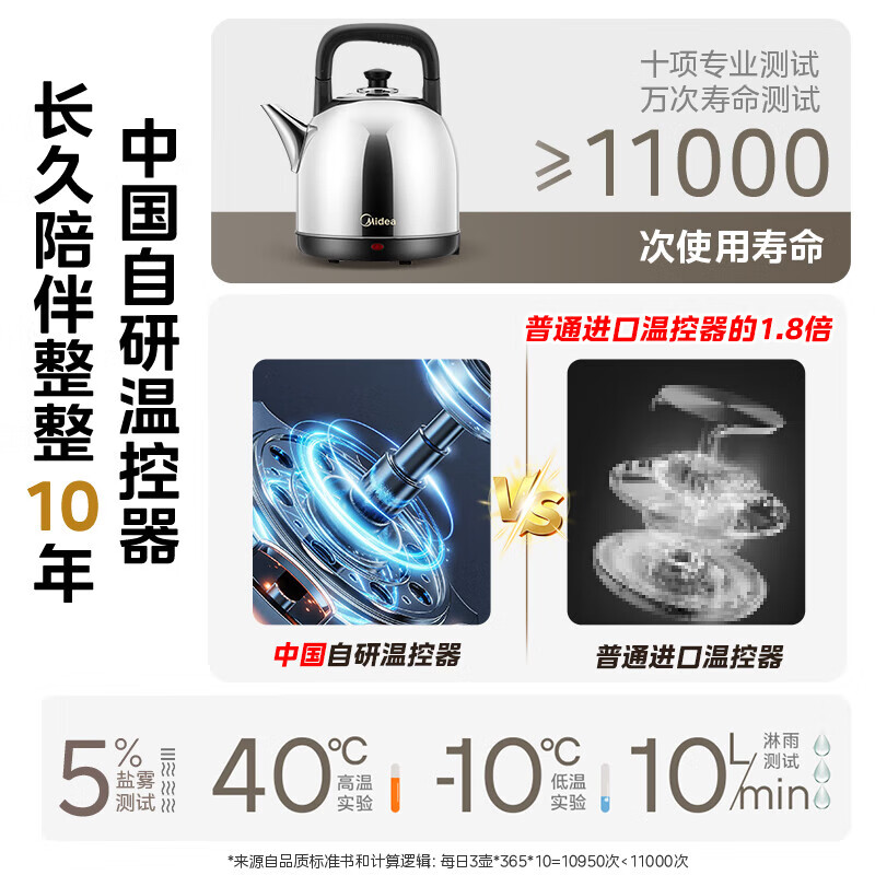 美的电水壶5L不锈钢大容量电热水壶热水壶304不锈钢暖水壶烧水壶开水壶家用防干烧水壶MK-SH50X2高清大图