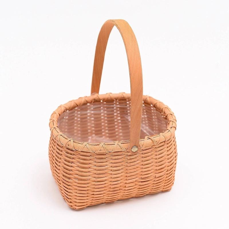 b2 中 东方家 藤条编织椭圆鼓肚手提花篮收纳绿植防水鲜花篮多肉