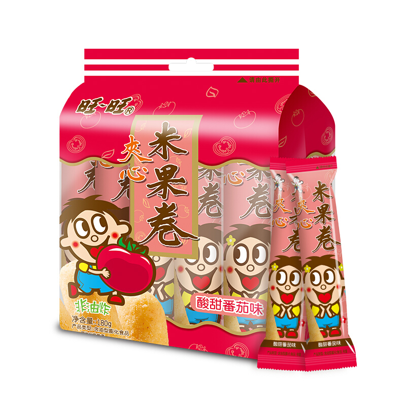 旺旺 夹心米果卷 零食 膨化食品 饼干糕点 番茄味 180g