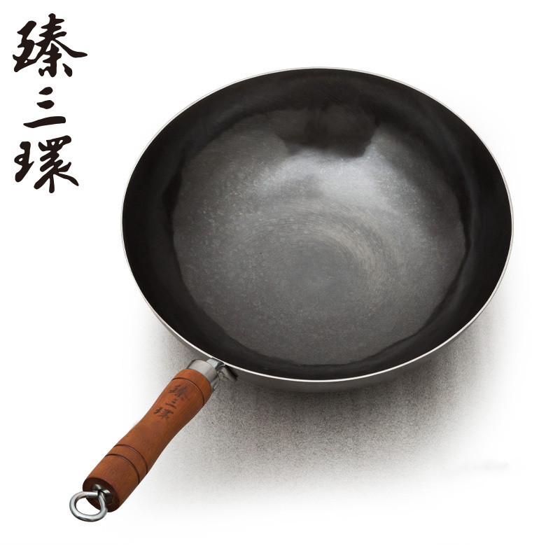 臻三环章丘铁锅家用炒锅传统老式带耳炒菜锅盛级轻音烧菜锅 盛级轻音 古法原色34cm高清大图