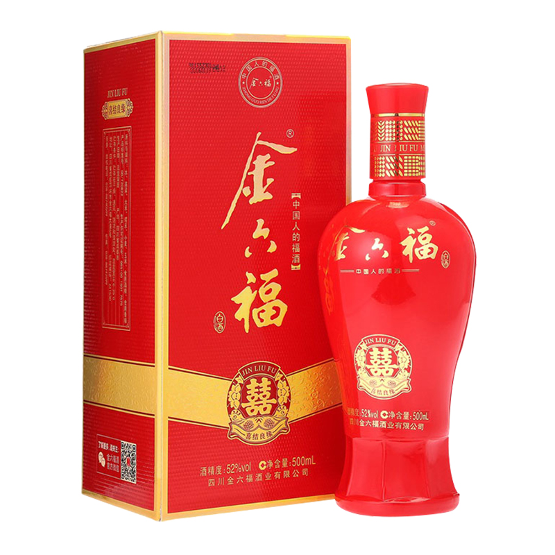 金六福 喜结良缘 52度 500ml*6 箱装白酒 高度白酒