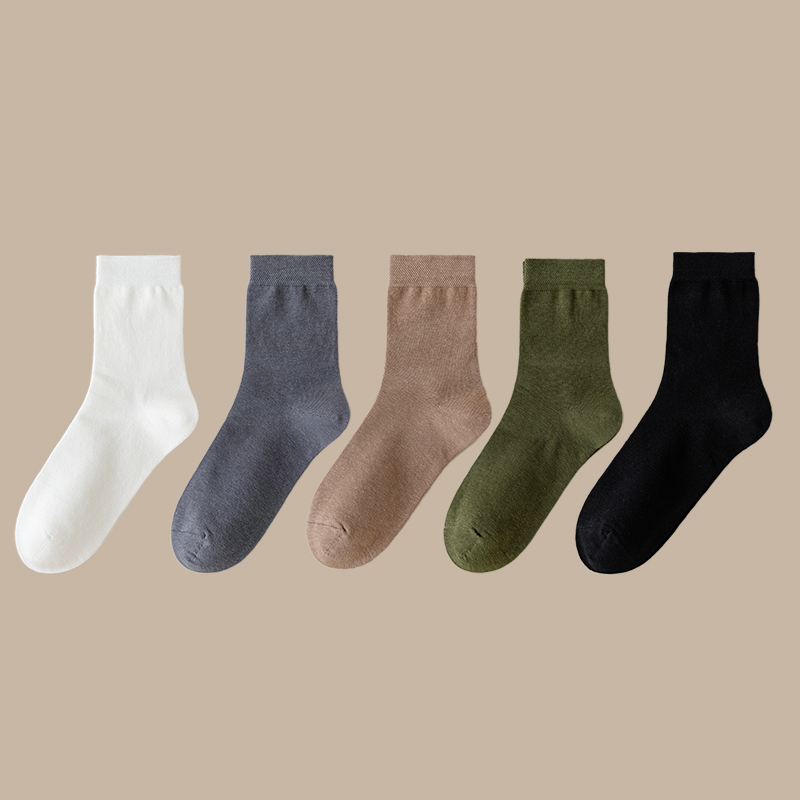 【5双装】猫人袜子男士短袜夏季薄款抗菌吸汗防臭无骨中筒袜男款夏天 均码 白色+军绿+卡其+深灰+黑色