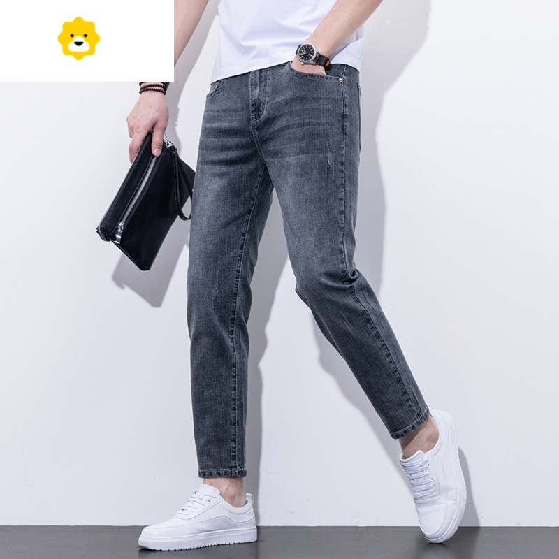 fishbasket薄款牛仔裤男士休闲修身小脚九分裤弹力百搭复古季9分裤子