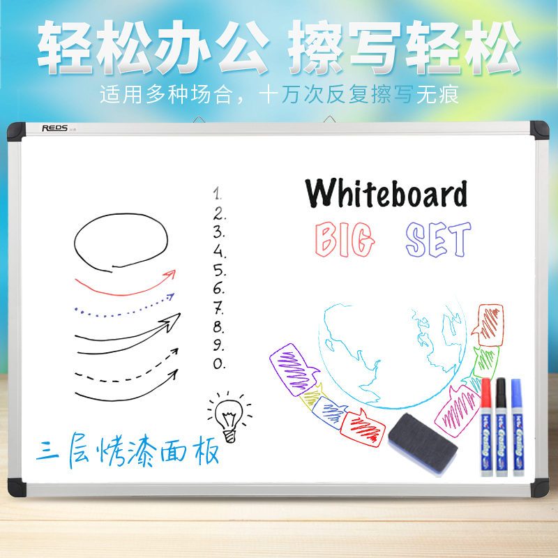 双面磁性白板挂式60*90*120留言记事培训绿板教学家用写字板黑板 100*150正白反绿