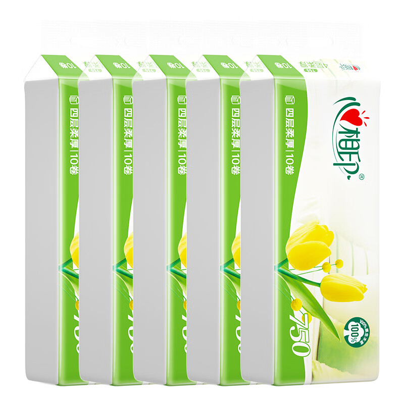 心相印 优选郁金香系列4层无芯卫生纸 75g/卷 10卷/提 5提装 LR910