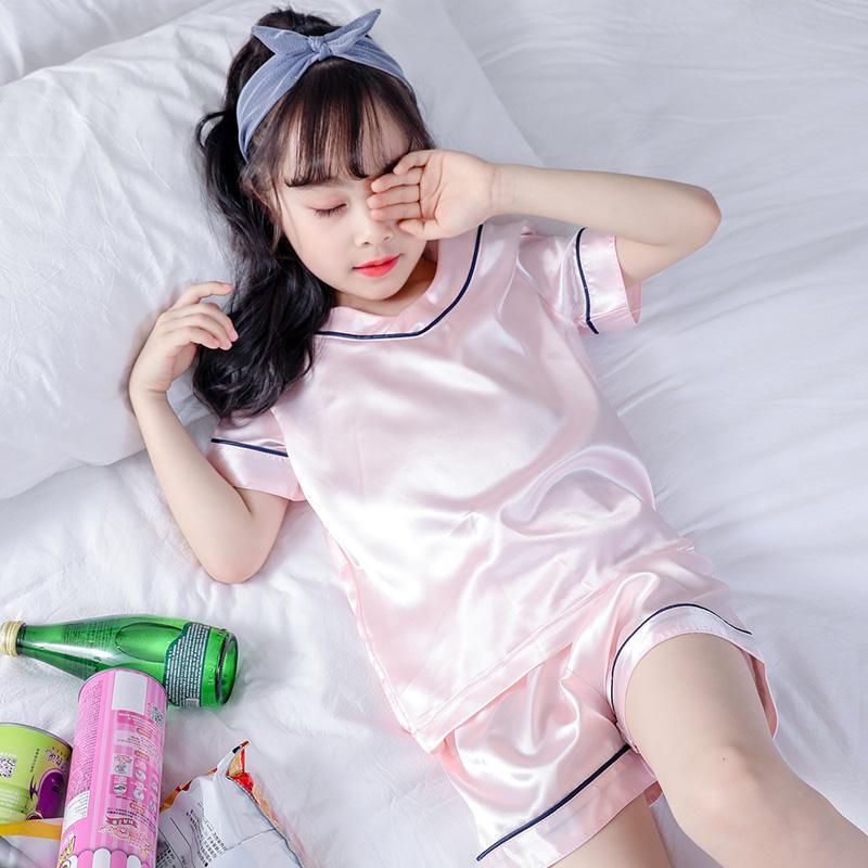 女童睡衣薄款冰丝儿童夏季十岁女孩女宝宝中大童套装夏棉绸两件套臻依