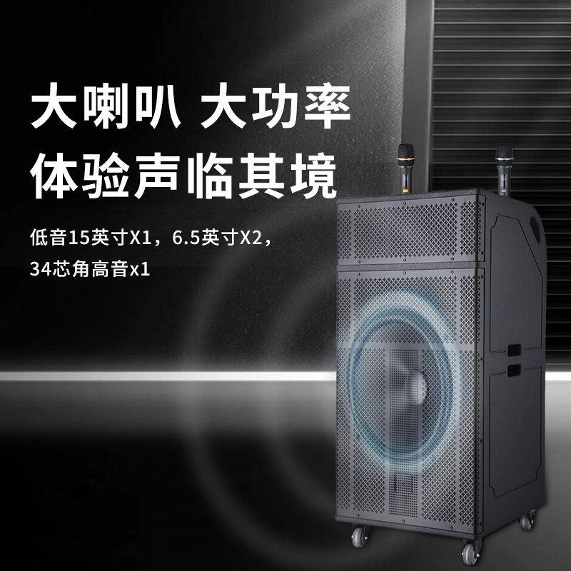 润普Runpu会议扩声拉杆音箱三分频15英寸低音野外作训户外扩音带话筒专业拉杆音响音箱RP-S-ZLG15高清大图