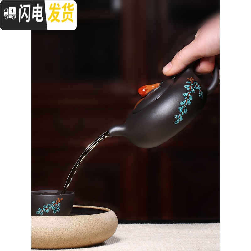 三维工匠宜兴紫砂壶全手工茶具套装家用泡茶壶纯手工西施壶正宗原矿老紫泥 泥绘款高清大图