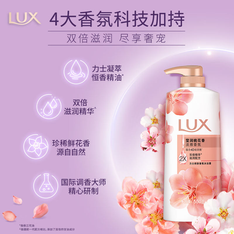 力士(LUX) 莹润桃花香淡雅香氛 娇肤沐浴乳550g 留香高清大图