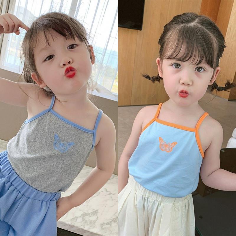 女宝宝棉夏装2021新款印花小女孩吊带衫韩版撞色蝴蝶女童小背心威珺