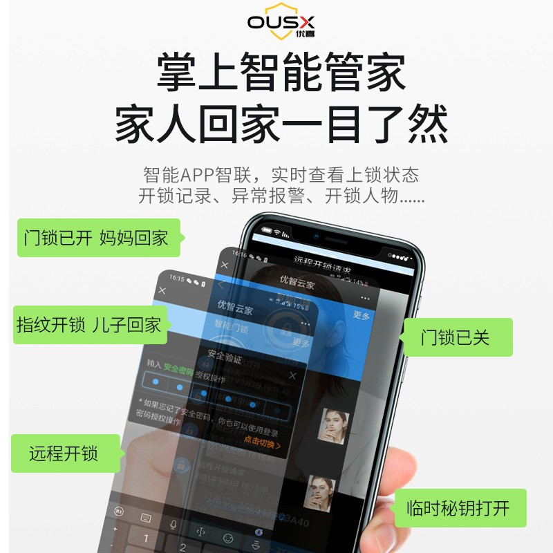 OUSX(优喜)德国全自动门锁 家用防盗门电子锁防盗智能锁指纹锁