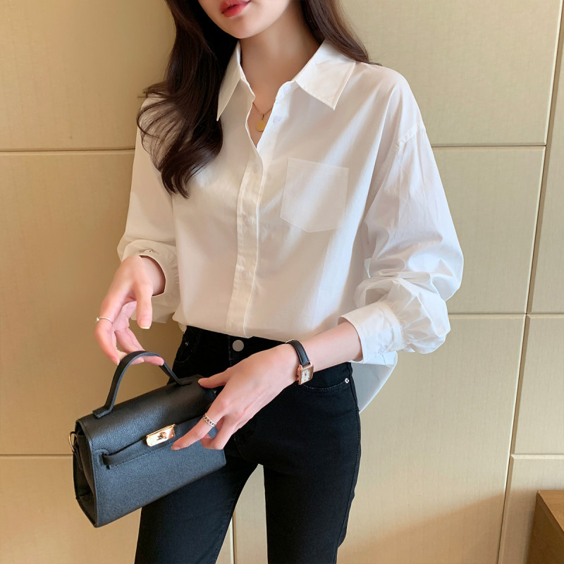 唐狮春夏季衬衫女小众简约宽松长袖衬衣职场穿搭气质百搭