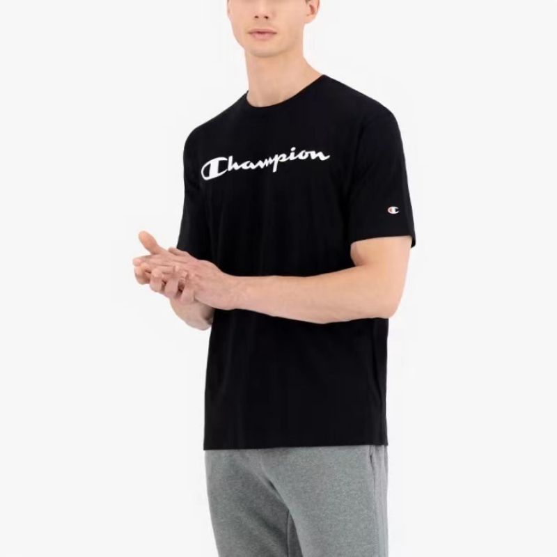 champion冠军透气logo图标t恤竖排女短袖夏装新款潮牌宽松半袖男情侣