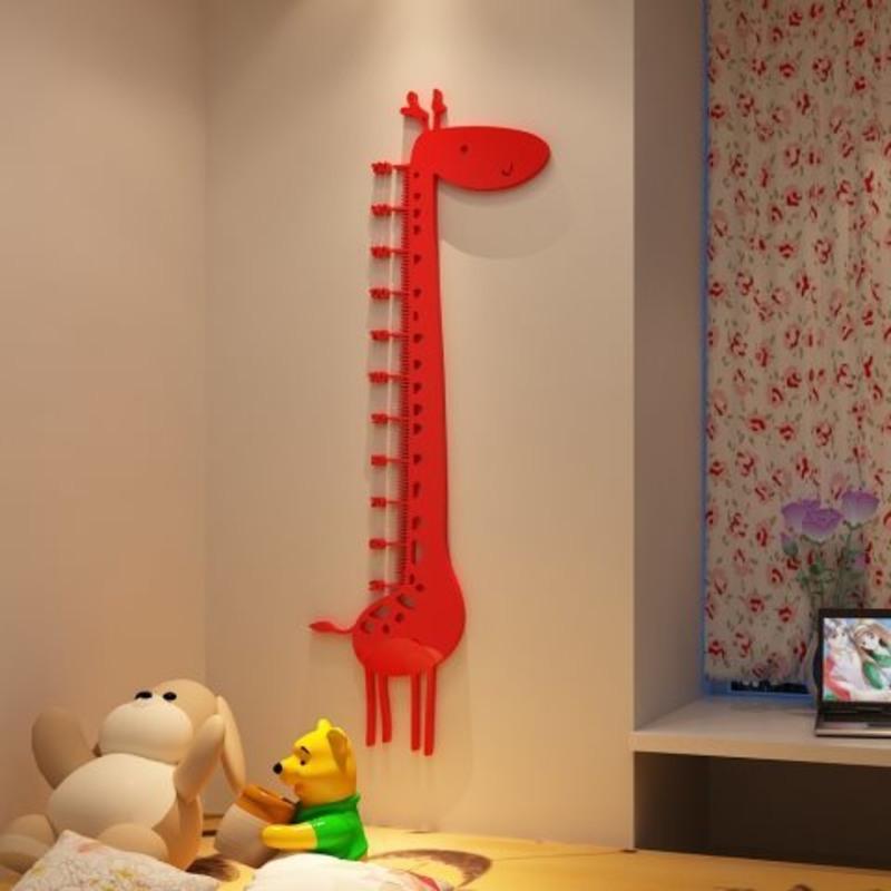 长颈鹿亚克力3d水晶立体墙贴身高贴儿童房宝宝量高贴画创意量高贴 红色 长颈鹿 大