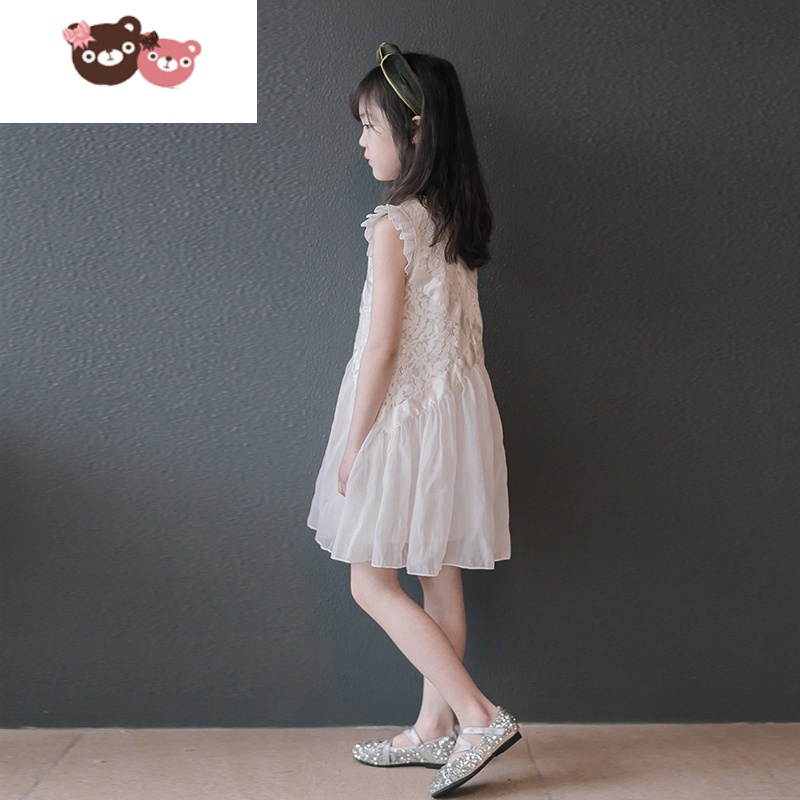 绿彩虹光女童礼服公主裙童装时尚洋气儿童连衣裙夏装网红超仙白色裙子蕾丝
