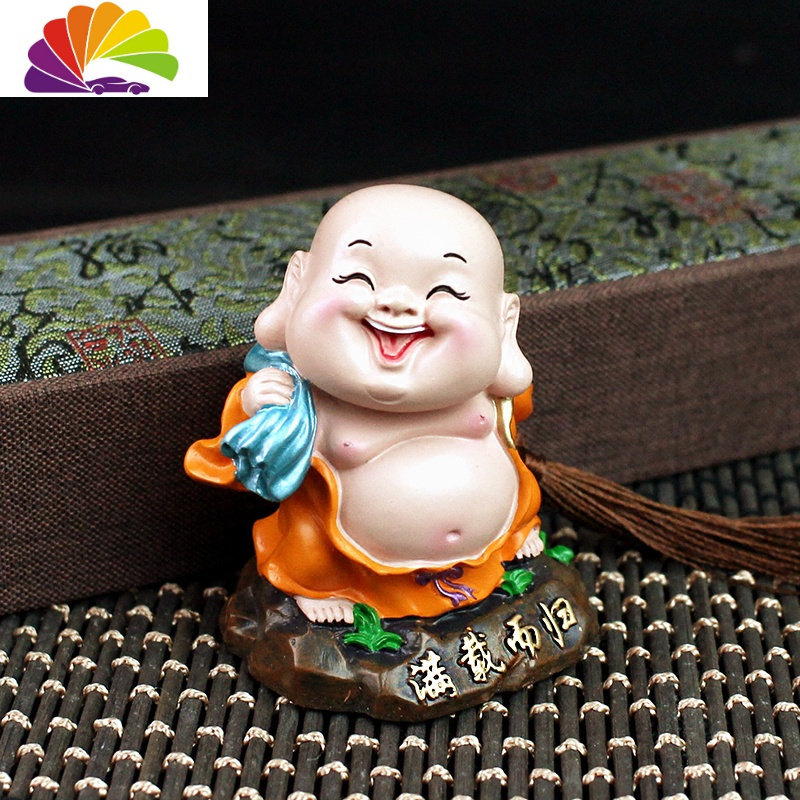 舒适主义新款汽车摆件可爱笑佛像大肚弥勒佛树脂仿瓷公仔车上用饰品皆