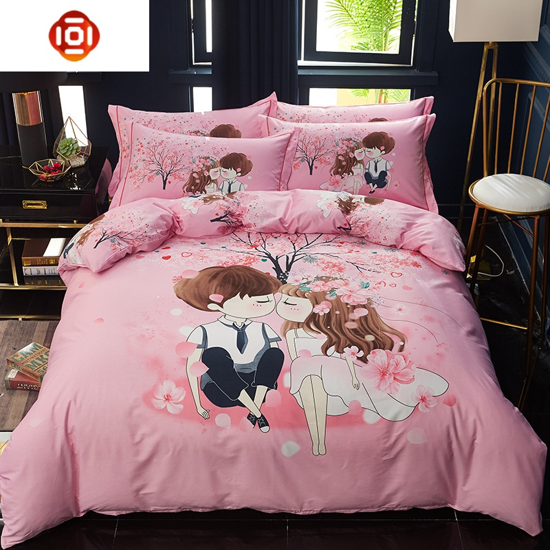 情侣结婚棉磨毛四件套婚庆新婚房床上用品床单被套1.