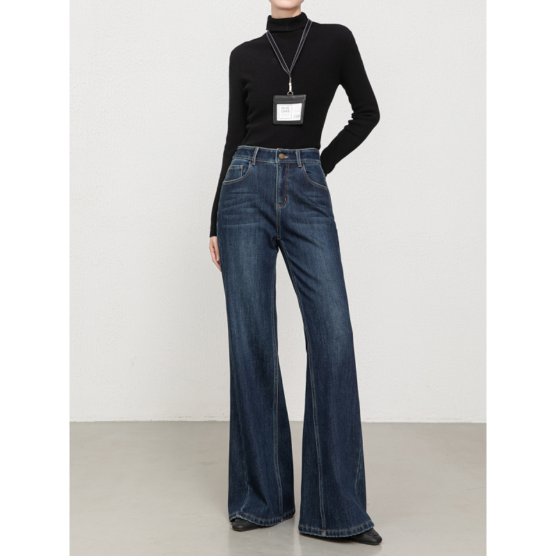 冬季新款加绒加厚牛仔裤女四面弹保暖显瘦筒喇长裤