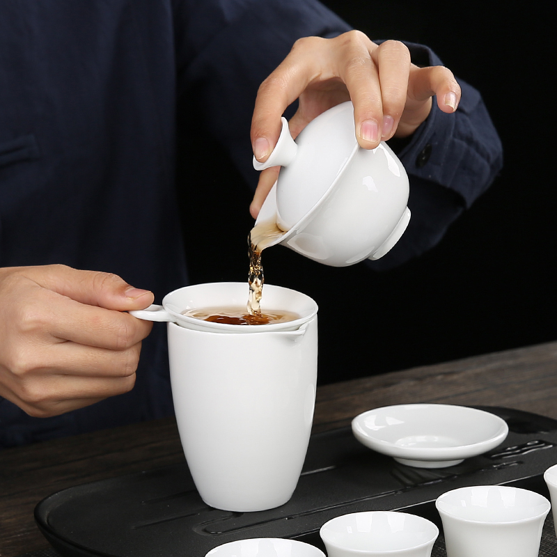 白瓷茶具套装简约盖碗茶杯茶烘焙精灵功夫茶具陶瓷泡茶碗logo定制批發礼 款式十