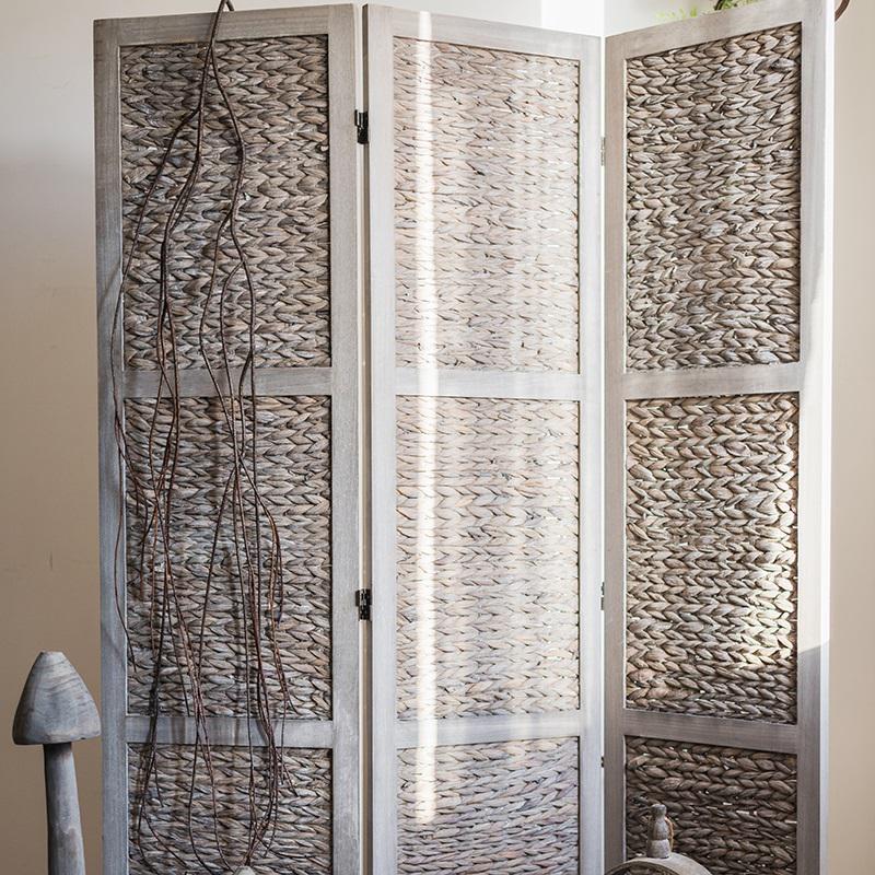 汐岩手工编屏风装饰隔断 三扇折叠 美式欧式设计师拍摄道具 草编屏风A高清大图