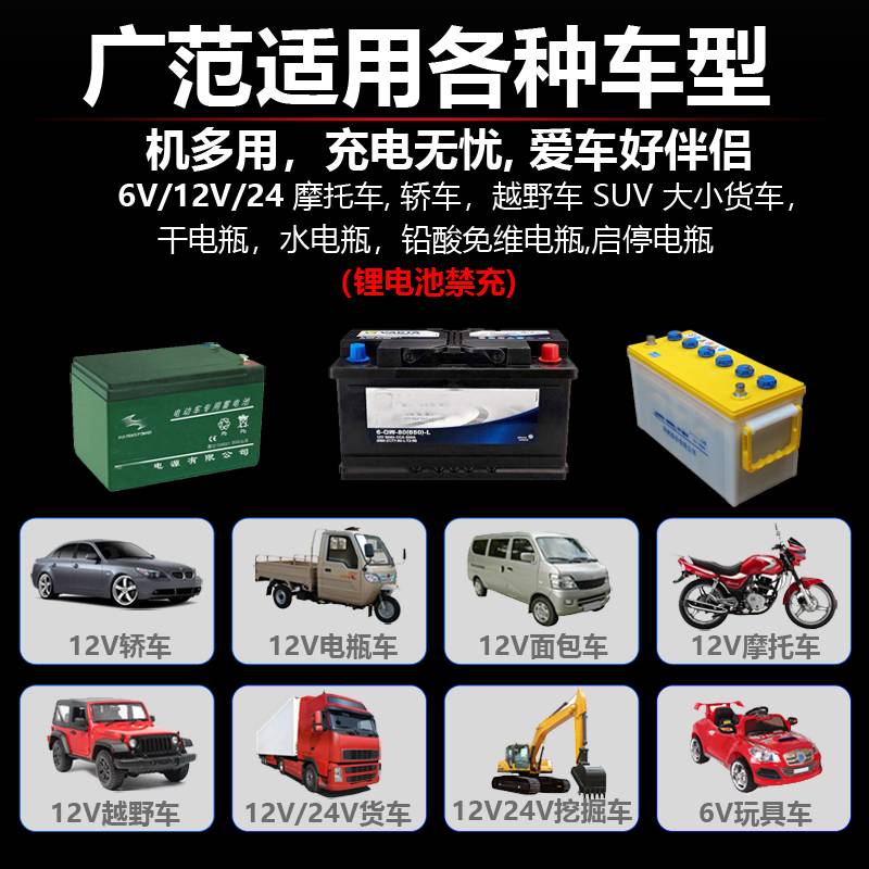 [补贴10%]汽车电瓶充电器6v12v24v伏摩托车全智能通用自动修复型蓄电池电机高清大图