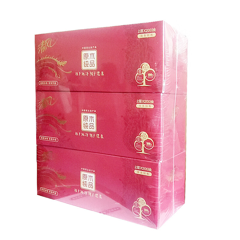 清风 B338AFD 200抽双层盒装面纸 3盒/提 12提/箱 1箱装(货期3-6天)高清大图