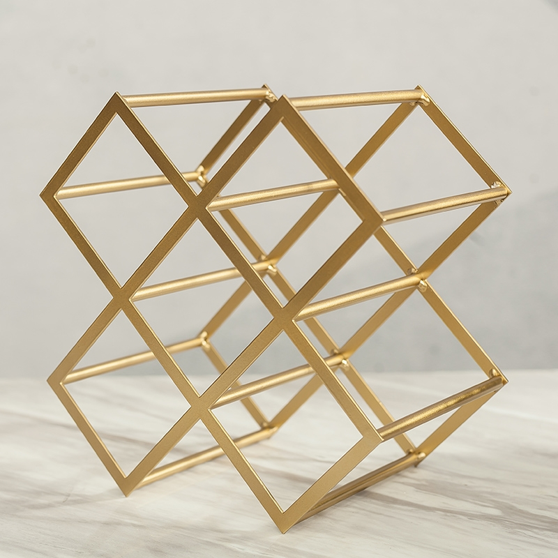 创意金属摆件葡萄酒红酒架子菱形酒格样板间家用客厅酒柜装饰摆设(087