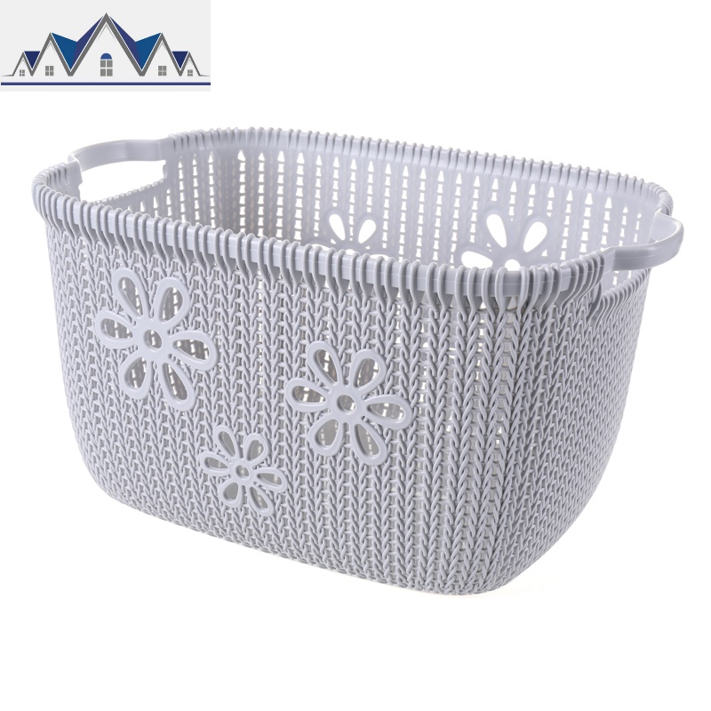 塑料收纳篮桌面筐装水果零食箱子杂物篮子化妆品收纳框子浴室澡篮 三维工匠 灰色--大号