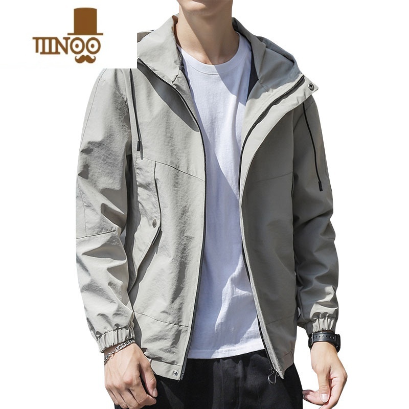 YANXU男士外套潮牌百搭秋装上衣服秋季新款连帽冲锋衣休闲防风夹夹高清大图