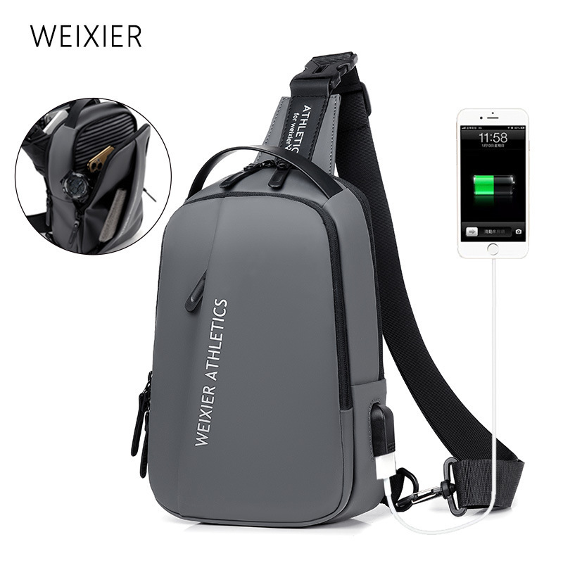 运动机车斜挎包大容量肩包男款防水时尚胸包男士通勤胸前斜挂包