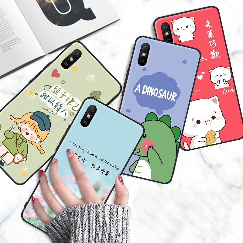 送钢化膜红米9a手机壳全包边防摔硅胶软壳redmi9a保护套时尚网红卡通