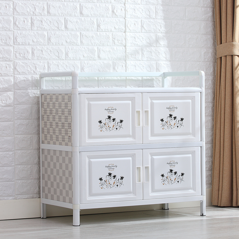 汐岩放碗柜家用厨房经济型厨房橱柜置物柜收纳柜餐边铝合金储物柜简易 欧式花两层四门长78宽40高77双门