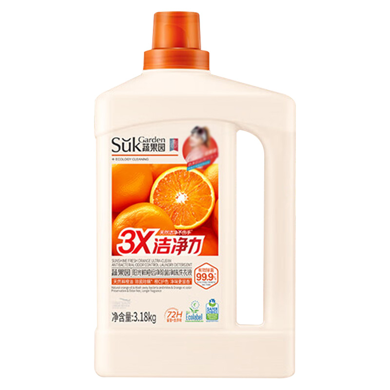 蔬果园洗衣液3.18kg阳光鲜橙倍净除菌净味SGY0919
