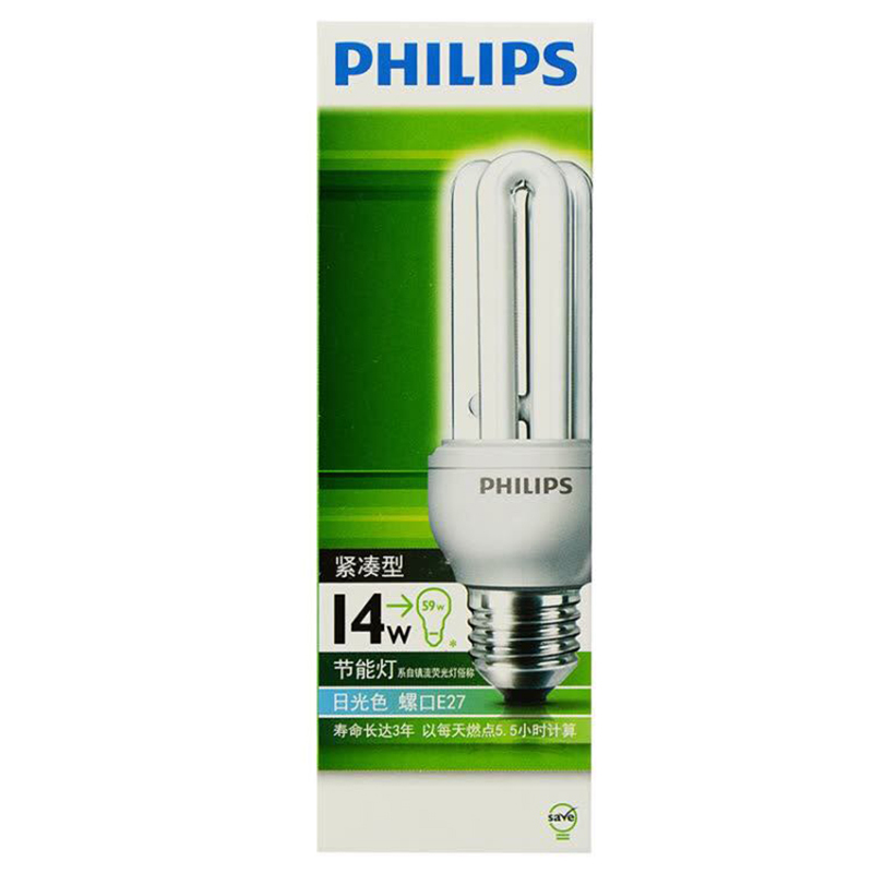 飞利浦(Philips) 14W E27 紧凑型 节能灯泡 黄光 12支 (单位:件)