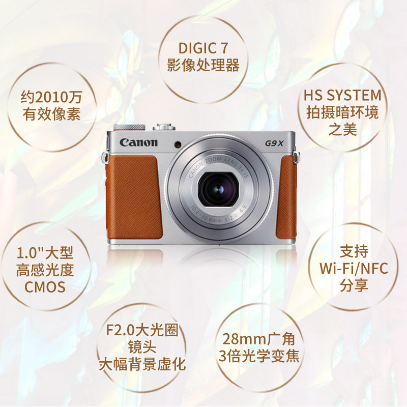 佳能(Canon)PowerShot G9 X Mark II 数码相机(银)3英寸显示屏 有效像素约2010万高清大图