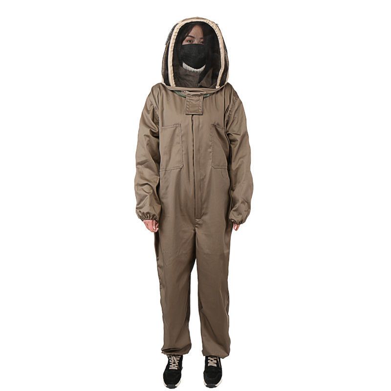 蜜蜂防蜂服连体全套透气棉布防护衣服加厚带帽子养蜂专用 l(适合165cm