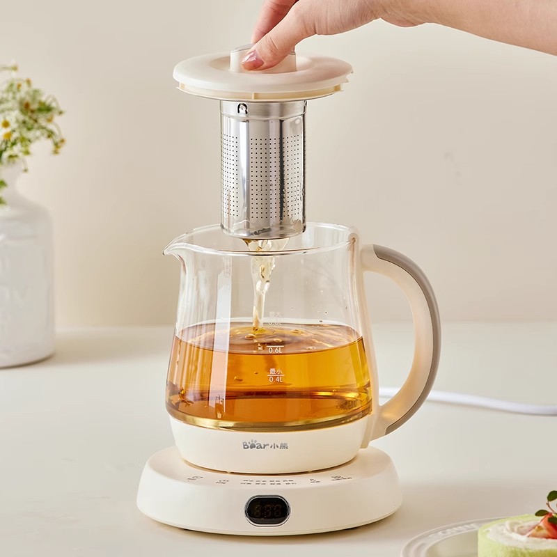 小熊养生壶小型办公室烧水壶迷你花茶壶多功能保温玻璃煮茶器0.8LYSH-D08L1高清大图