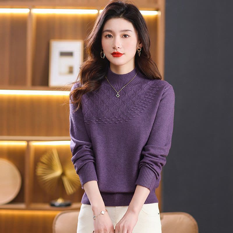 春春秋羊绒衫女半高领春秋装新款加厚羊毛衫女套头针织衫印花显瘦打底毛衣女专柜正品套头女士毛衣高端羊绒衫年轻漂亮打底衫女装图片