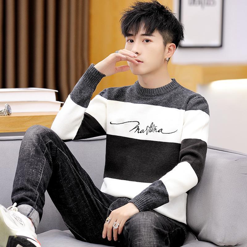 秋冬季青少年毛衣男装韩版潮流初中学生高中生打底衫加厚款保暖 653深灰色 2XL建议：135-145斤