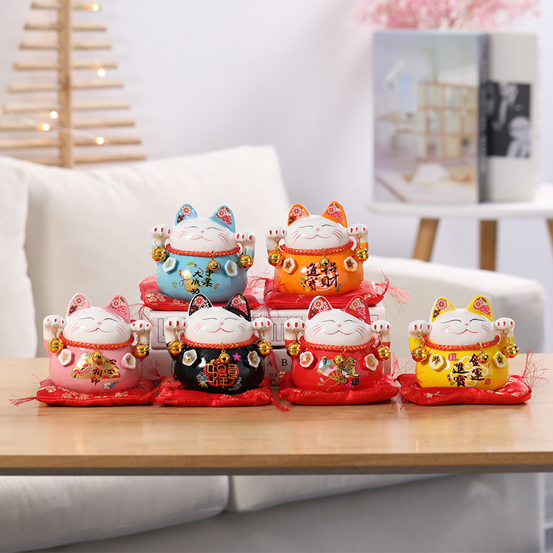 摇手猫摆件电自动招手开业店铺收银台家居客厅创意礼品存钱罐 三维工匠 小号七彩猫组合猫高清大图