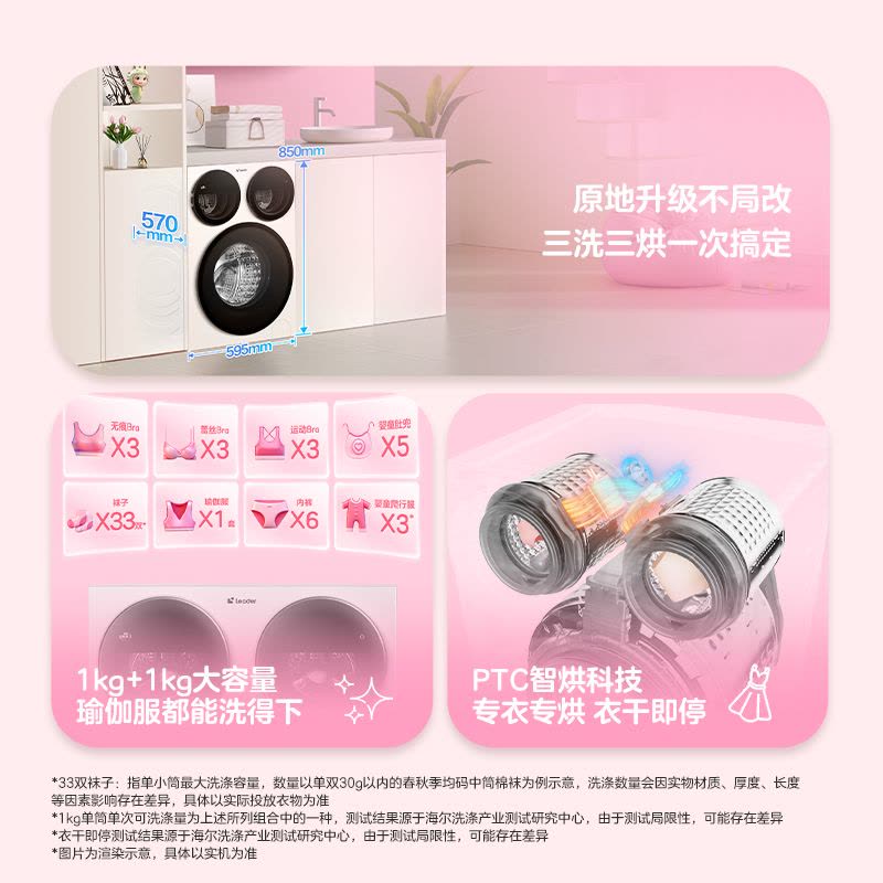 统帅(Leader)海尔出品 三筒洗衣机智慧版 滚筒洗烘一体 三洗烘 NFC贴贴洗 XQGL125-MHBE785WU1图片