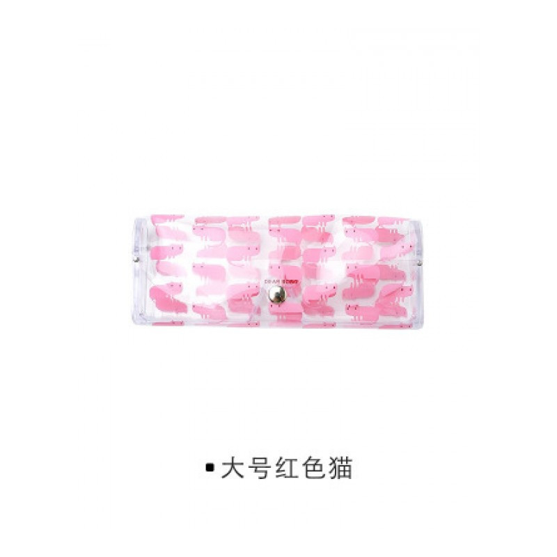 权夫人创意小清新眼镜收纳盒便携式塑料透明轻便近视眼镜盒女款学生_5 大号红色猫